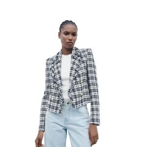 NWT ZARA TEXTURED DOUBLE-BREASTED BLAZER CROPPED XS
